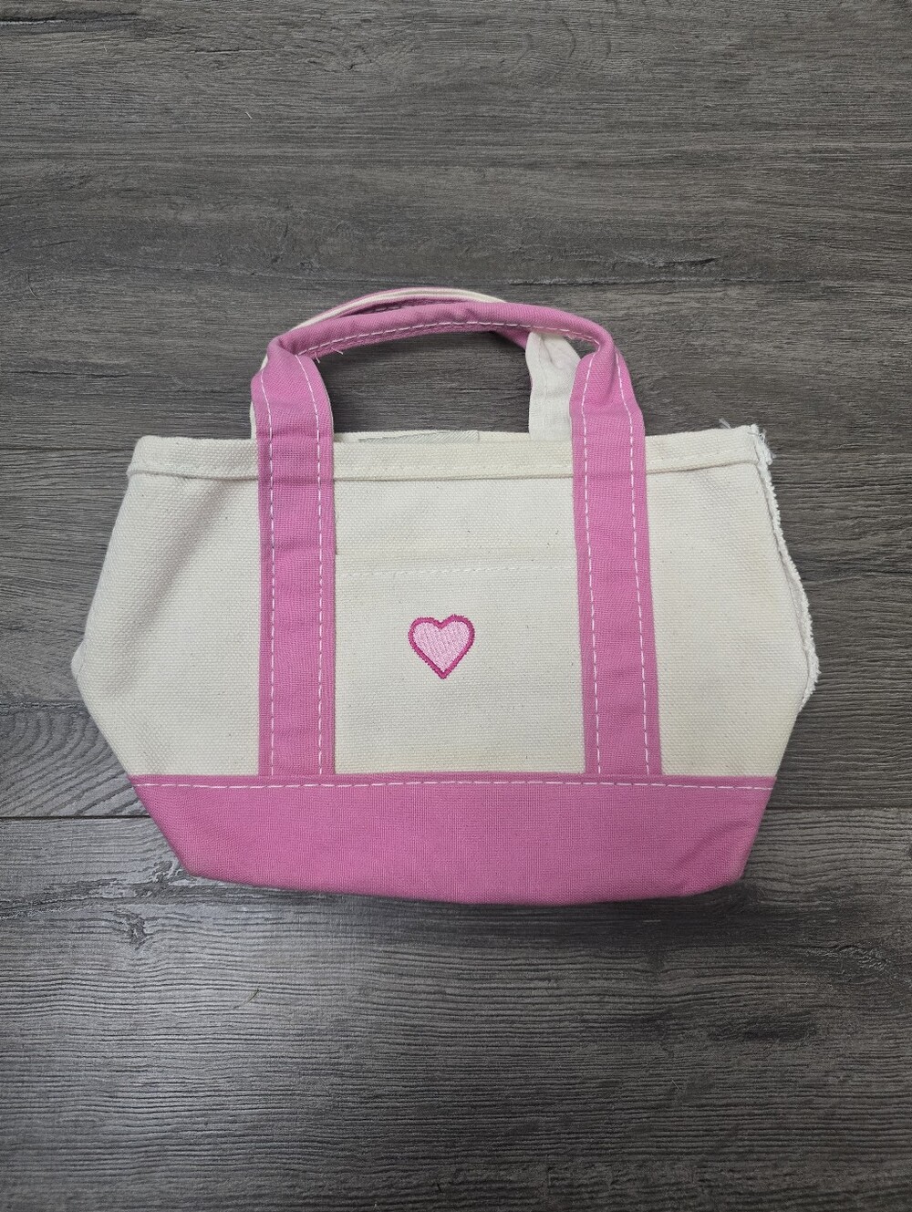 L.L.Bean Boat and Tote Mini canvas bag pink trim Embroidered Heart